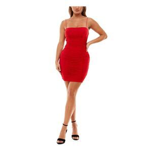 NWT B DARLIN Womens Red Pullover Spaghetti Strap Mini Body Con Dress XXS